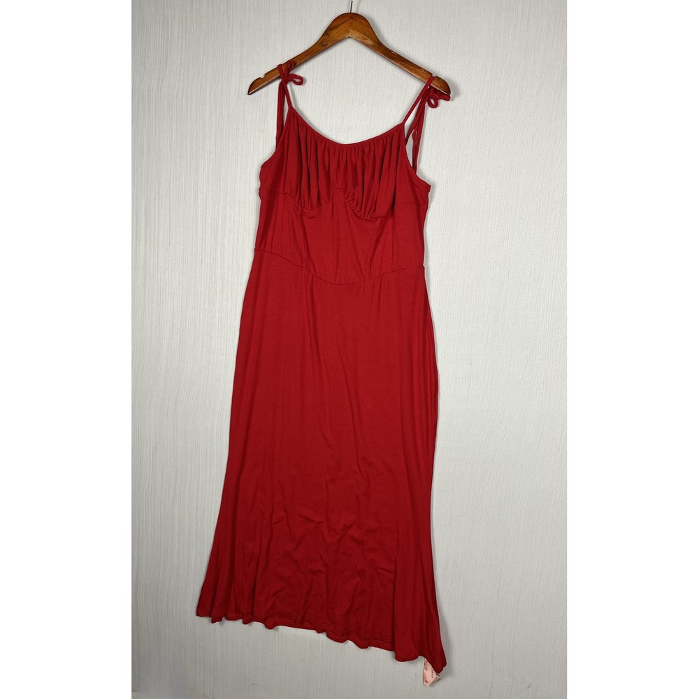 Ribbed Maxi Dress‎ Womens 2XL Red Tie Shoulder Bustier Sirencore Romantic